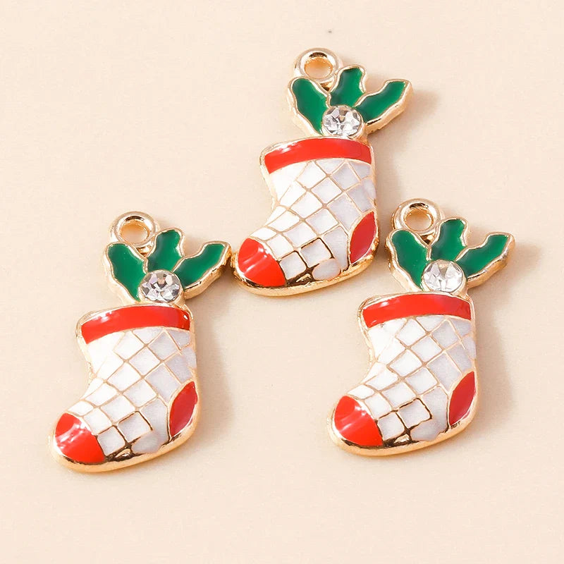 Leslie-Breloques de Noël en émail, arbre flocon de neige, chaussette, cerf, bonhomme de neige, bijoux de bricolage, cadeaux de Noël et du Nouvel An, 10 pièces