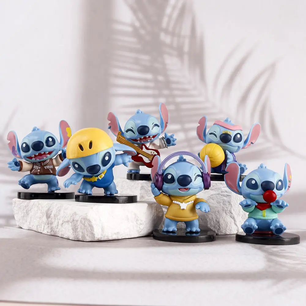 6.5-8cm Anime Figurine Lilo & Stitch Stitch Music Party Cute Cool Action Model Pvc Toy Collection Desktop Accessories Gift