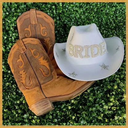 Chapeau de Cowboy blanc de mariée avec voile, perles et strass, chapeau de Cowgirl pour mariage, enterrement de vie de jeune fille, douche nuptiale, décoration, cadeau