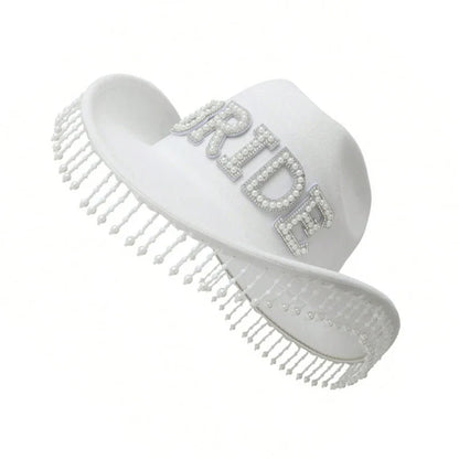 Cowgirl Hat for Bride Elegant Fringed Bead Hat Masquerade Party Letter Bride Hat Dropshipping