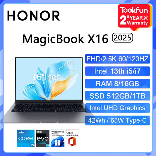 HONOR MagicBook X16 2025 Laptop Intel Core i5-13420H i7 RAM 16GB SSD 512G 1TB 16"Inch FHD Notebook Ultrabook Computer PC BRG-565