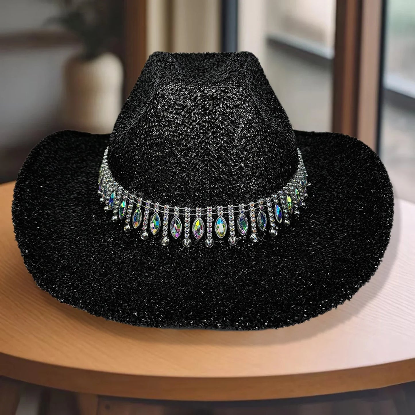 Chapeaux de Cowboy occidentaux classiques pour femmes et hommes, chapeau de soleil à strass scintillants, à large bord, pour Club Rave Party, Cowgirl Jazz, 2025
