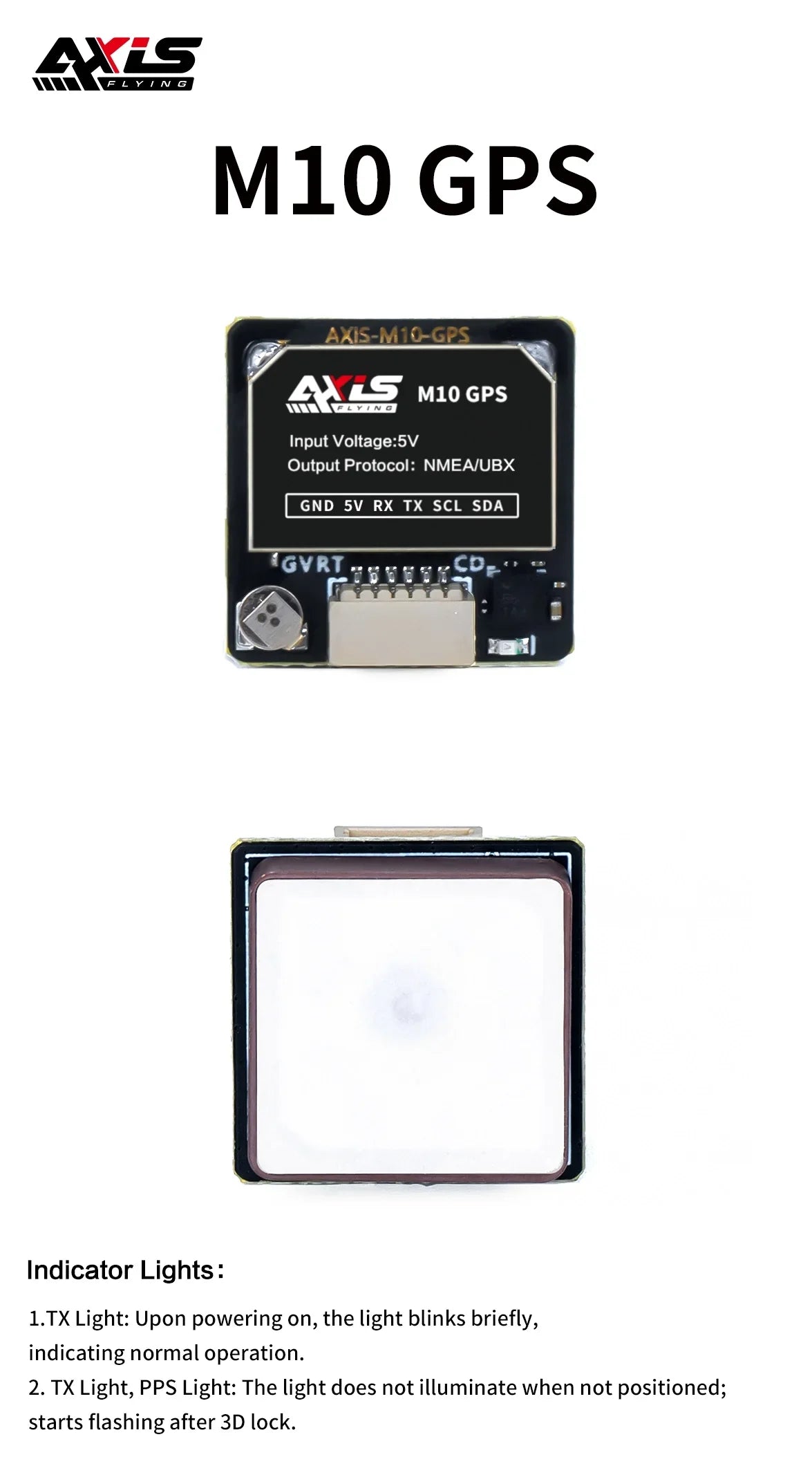 Module GPS AxisFlying M10 avec boussole QMC5883 3.6 V-5.5 V pour drone Freestyle et longue portée RC FPV
