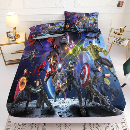 Marvel's Avengers 2/3pcs Bedding Set Fitted Sheet Printed 100% Polyester Anime Home Decor Suitable For Children And Adults