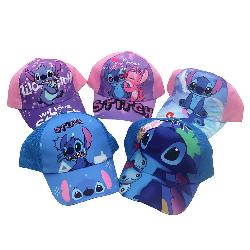 2025 new Stitch printed children's grid baseball cap, children's duckbill cap, outdoor travel sun hat