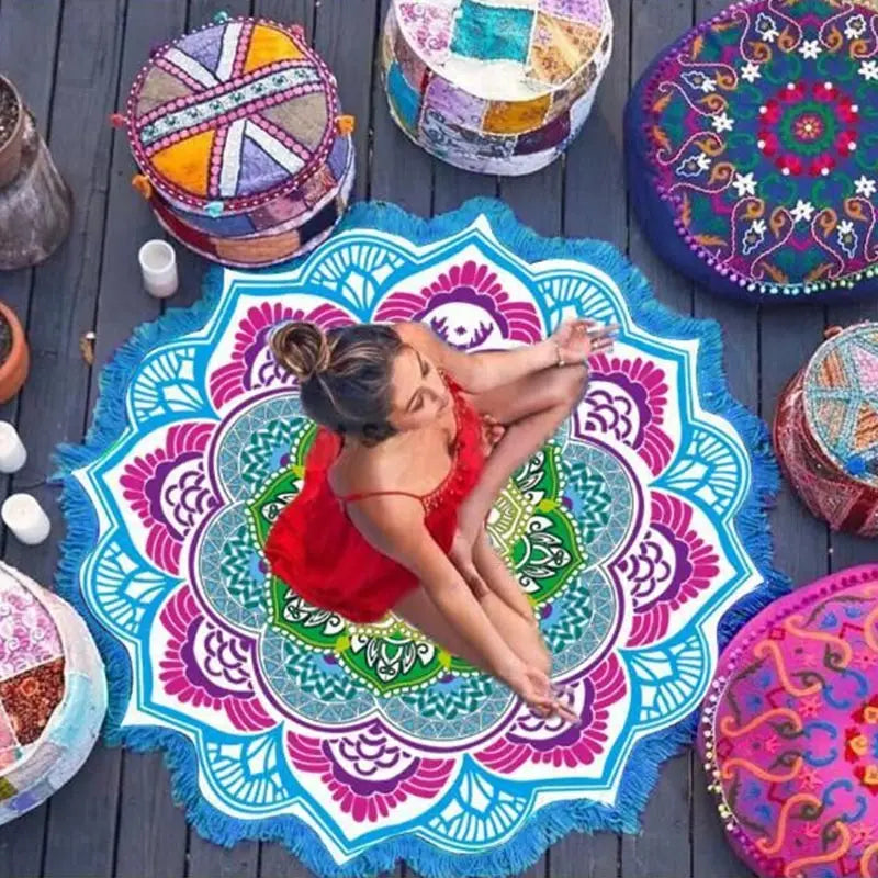 Indian Mandala Tapestry With Tassel Printed Beach Towel Wall Hanging Yoga Mat Bikini Cover-Up for Home Decor