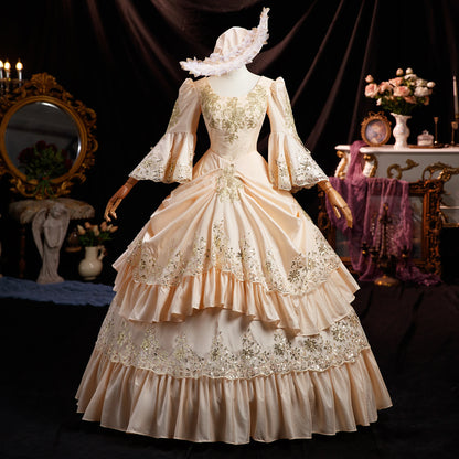 Robe de bal Marie-Antoinette géorgienne en satin, robe de soirée victorienne pour femme