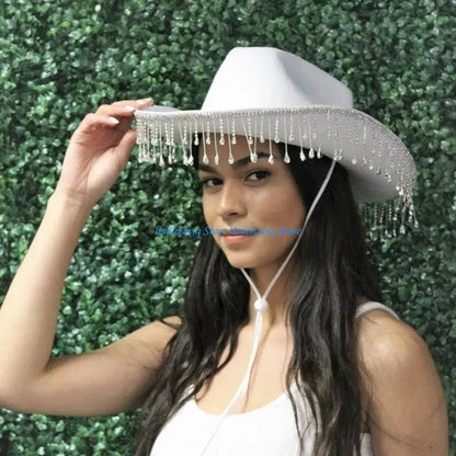Casquette Cowboy avec pompons en chapeau Cowgirl occidental pour femmes filles, accessoires Photo, 573B
