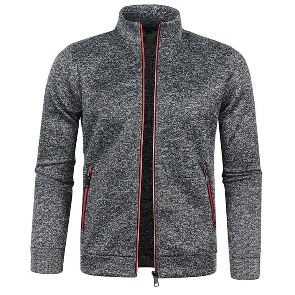 Stand Collar Long Sleeves Pockets Zipper Placket Sweatshirt Coat Men Spring Autumn Solid Color Plus Size Sport Outerwear