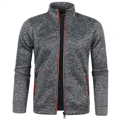 Stand Collar Long Sleeves Pockets Zipper Placket Sweatshirt Coat Men Spring Autumn Solid Color Plus Size Sport Outerwear