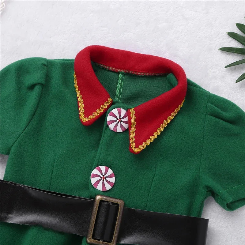 Déguisements d'elfes de Noël pour femmes, robe d'elfe verte et rouge à manches longues pour filles, déguisement de Noël pour enfants