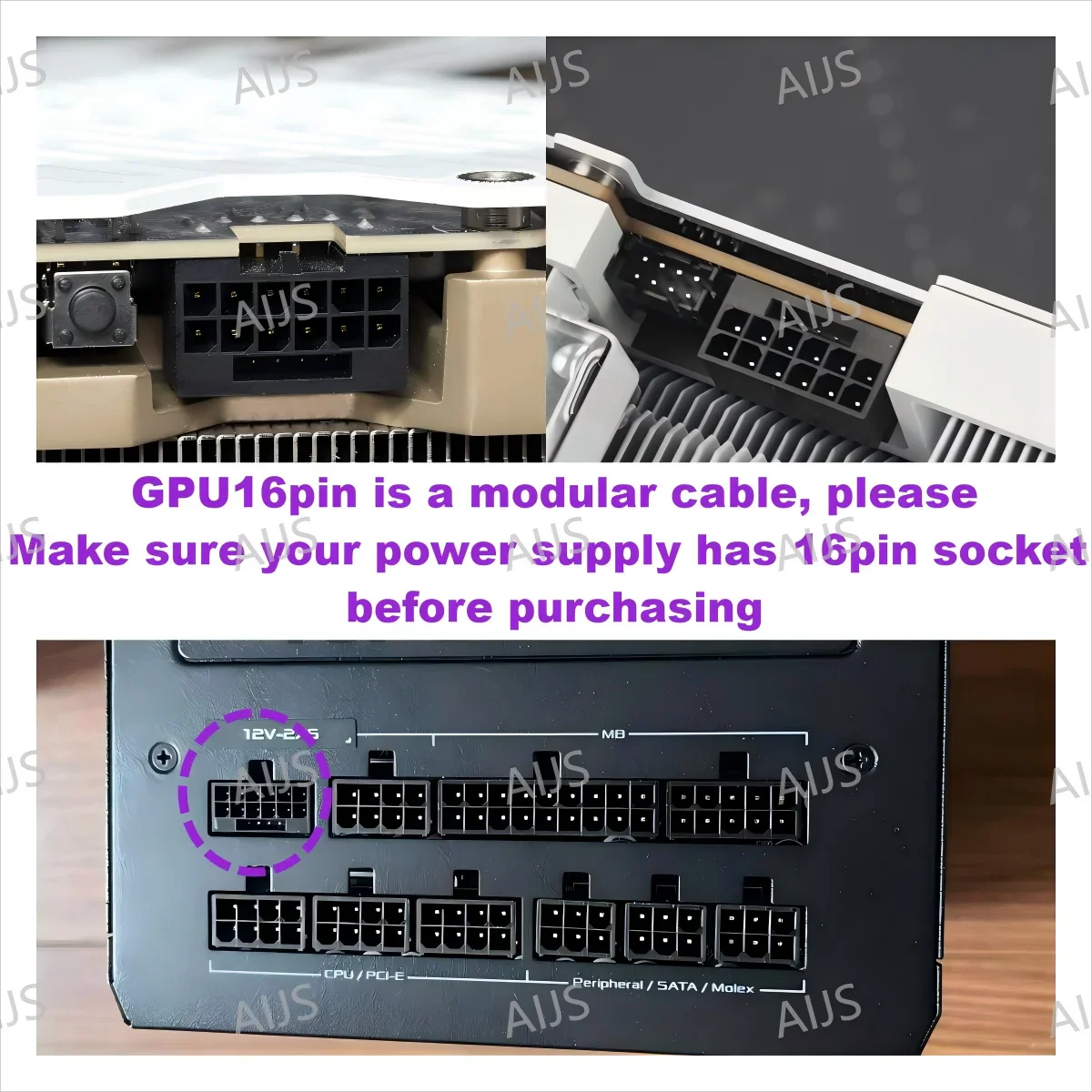 AIJS GPU16PIN Modular Cable,12VHPWR ARGB with 5V 3Pin,18AWG 90° Right-Angle Male to Male Design, 5090 / 3070 is Not Applicable