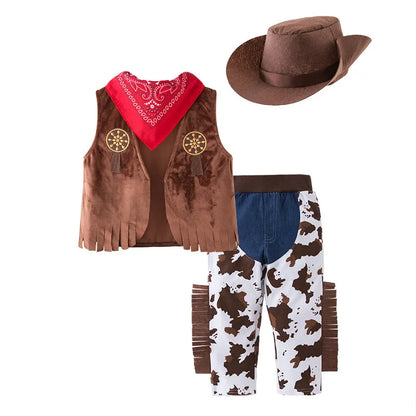 Robe de Cowgirl pour enfants, ensemble complet, Costume de Cowboy occidental, ensemble de 4 pièces, tenue de jeu de noël, vêtements d'halloween pour enfants