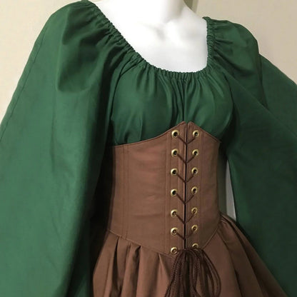Medieval Costume Women Renaissance Medieval Dress Fairy Elf Traditional Irish Viking Costume Elf Ear for Halloween Party