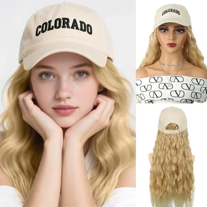 LUPU Synthetic wigs for women22 "baseball cap all-in-one long wavy wig, Perfect for Halloween, Parties, and Special Occasions