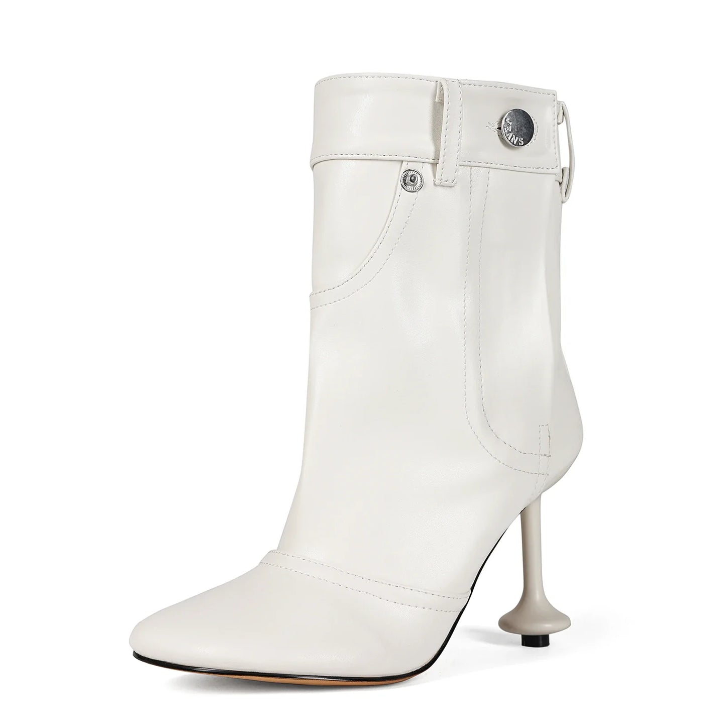 European and American Alien and Square Head Splicing Design Water Washed Cowboy Boots for Women's Trendy Side Zipper Short Boots