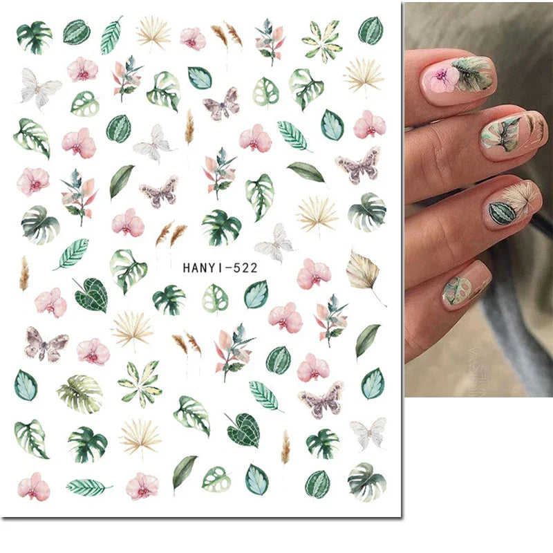 Autocollants 3D pour ongles Hiver Automne Feuilles dorées Roses Rouges Fleurs Décalcomanies pour la décoration des ongles Salon de manucure Beauté
