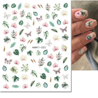 3d Nail Art Stickers Winter Autumn Golden Leaves Red Roses Flowers Decals For Nails Decoration Manicure Salon Beauty