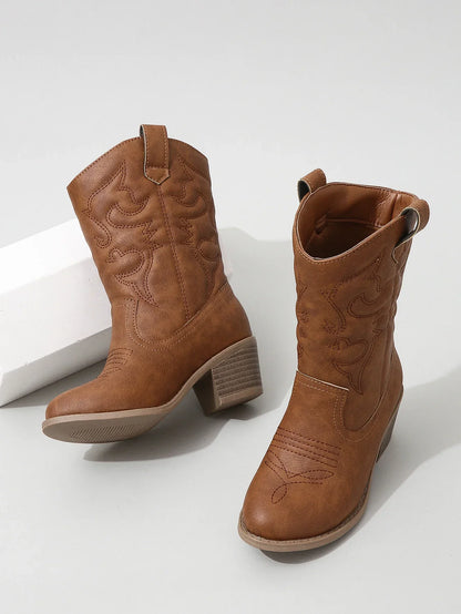 Classic Western Knee High Boots for Girls Premium Quality Slip-on Cowboy Long Booties Kids Autumn Heeled Point Botas Kids Shoes