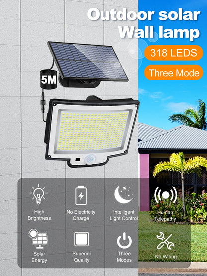 Lumières d'inondation solaires extérieures 106/318 LED lumières de mouvement solaires lumières de sécurité solaires à distance appliques murales étanche 3 Modes jardin