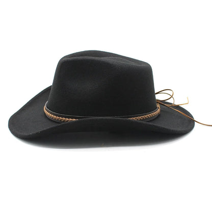 Chapeaux de cowboy classiques pour femmes et hommes, chapeaux de cowgirl rétro en feutre à large bord avec bande décorative