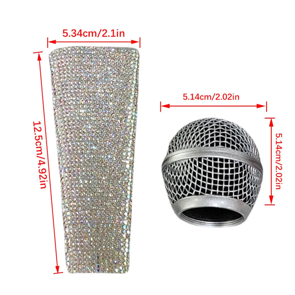 New Glitter Microphone Cover Mesh Head, Glitter Microphone Decorative Sleeve for SM58 Beta58A Wireless Microphone