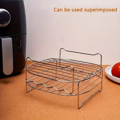 20cm/7.87in Air Fryer Square Grill Stainless Steel, with 4 Barbecue Skewers Grill, Air Fryer Accessories, Cooking Rack, Kitchen