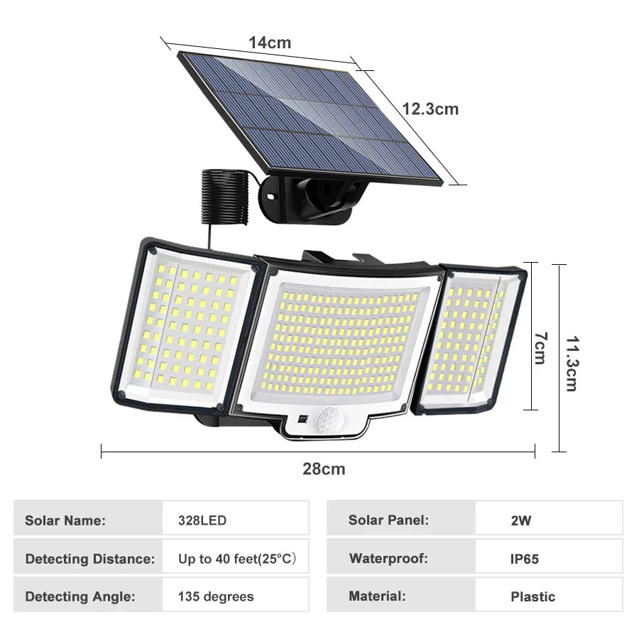 Lumières d'inondation solaires extérieures 106/318 LED lumières de mouvement solaires lumières de sécurité solaires à distance appliques murales étanche 3 Modes jardin