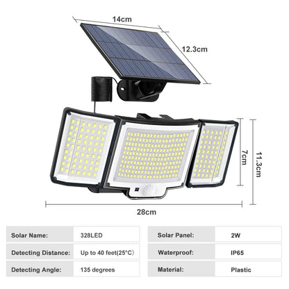 Lumières d'inondation solaires extérieures 106/318 LED lumières de mouvement solaires lumières de sécurité solaires à distance appliques murales étanche 3 Modes jardin