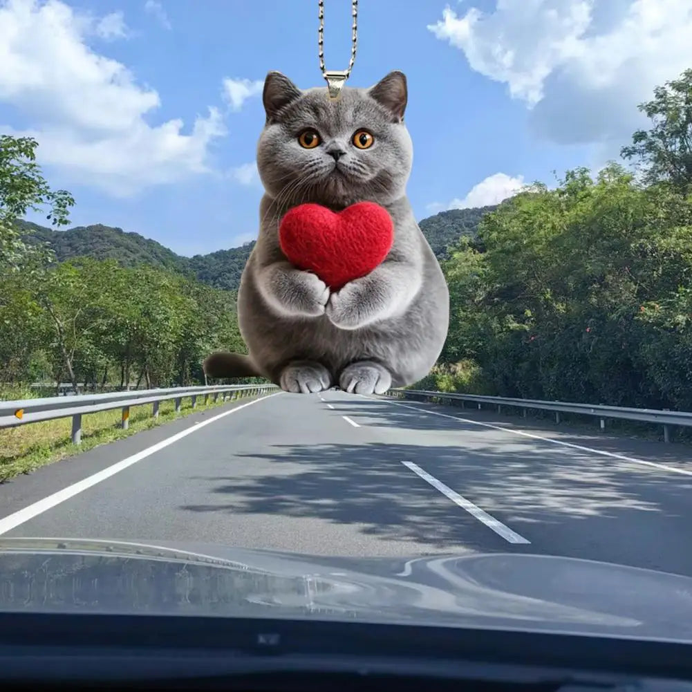 Pendentif Chat en Acrylique Décoration Suspendue avec Cordon Facile à Accrocher Breloque Ornement pour Rétroviseur Intérieur Accessoire Décoratif de Voiture 2D