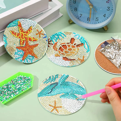 6Pcs DIY Diamond Painting Coasters Mandala Flowers 5D Full Drill Diamond Art Non Slip Coasters with Holder Ideal Christmas Gift