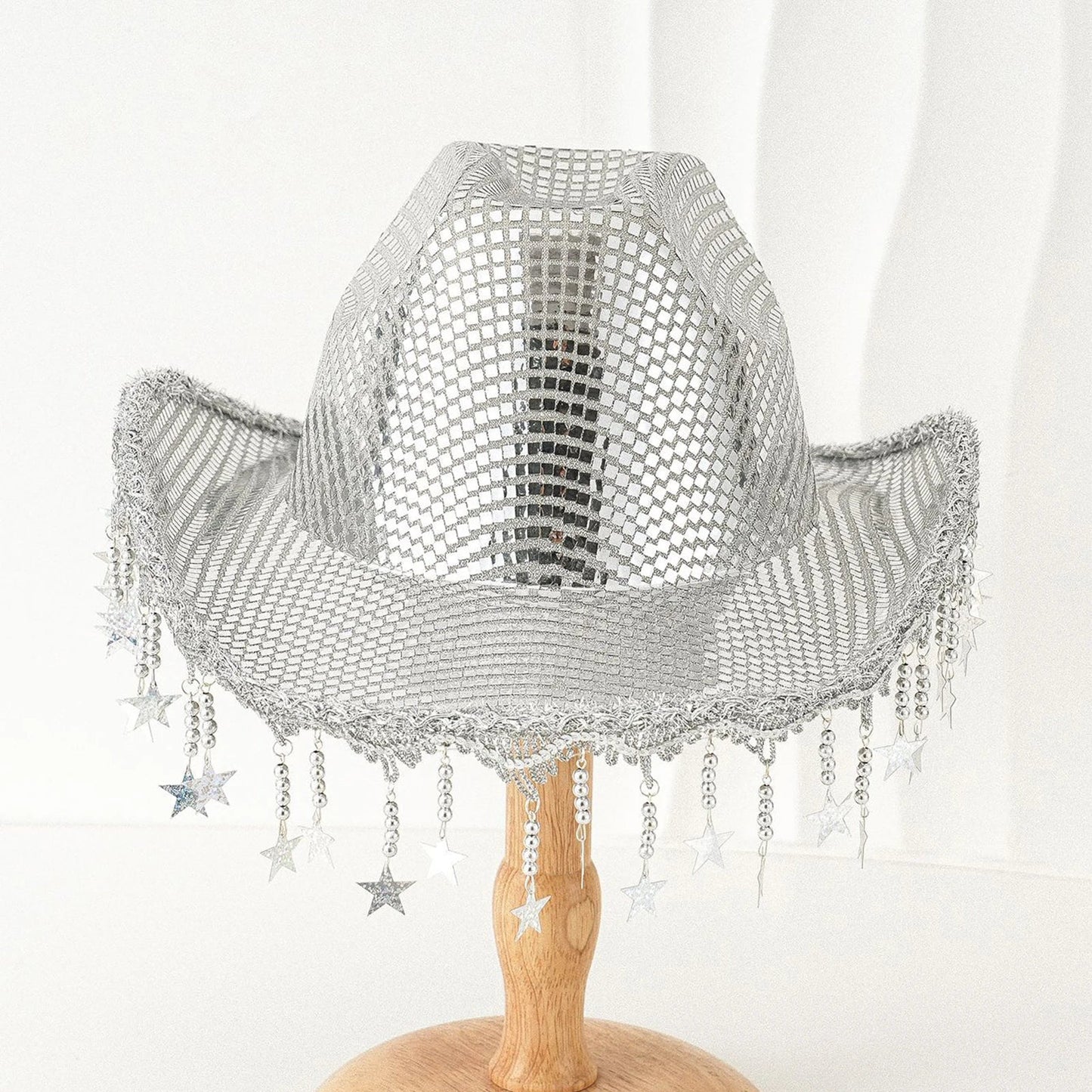 Creative Sequin Cowboy Hat for Women, Shiny Cowgirl Hat, Wide Brim Hat, Western Glitter Star, Tassel, Theme Party Cap, 2025