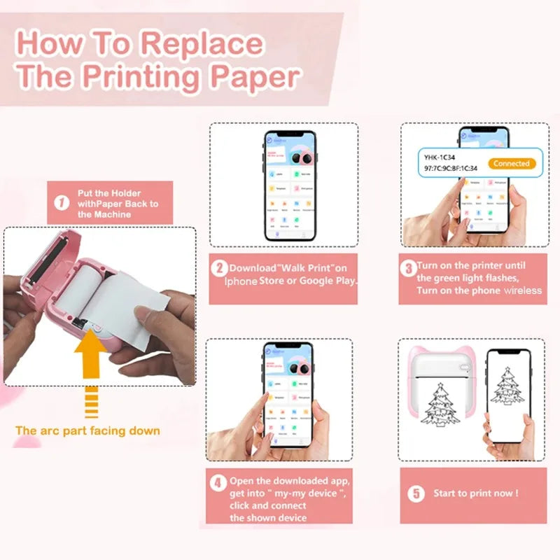 1PC Portable Thermal Printer Efficiently and Quickly Mini Printer Inkless Pocket Photo Printer for Study Notes Pictures DIY