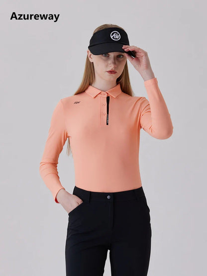 AW Golf Women's Simple Polo Shirt Long-sleeved T-shirt Quick-drying Breathable Sports Jersey Spring Autumn Golf Clothing Suit