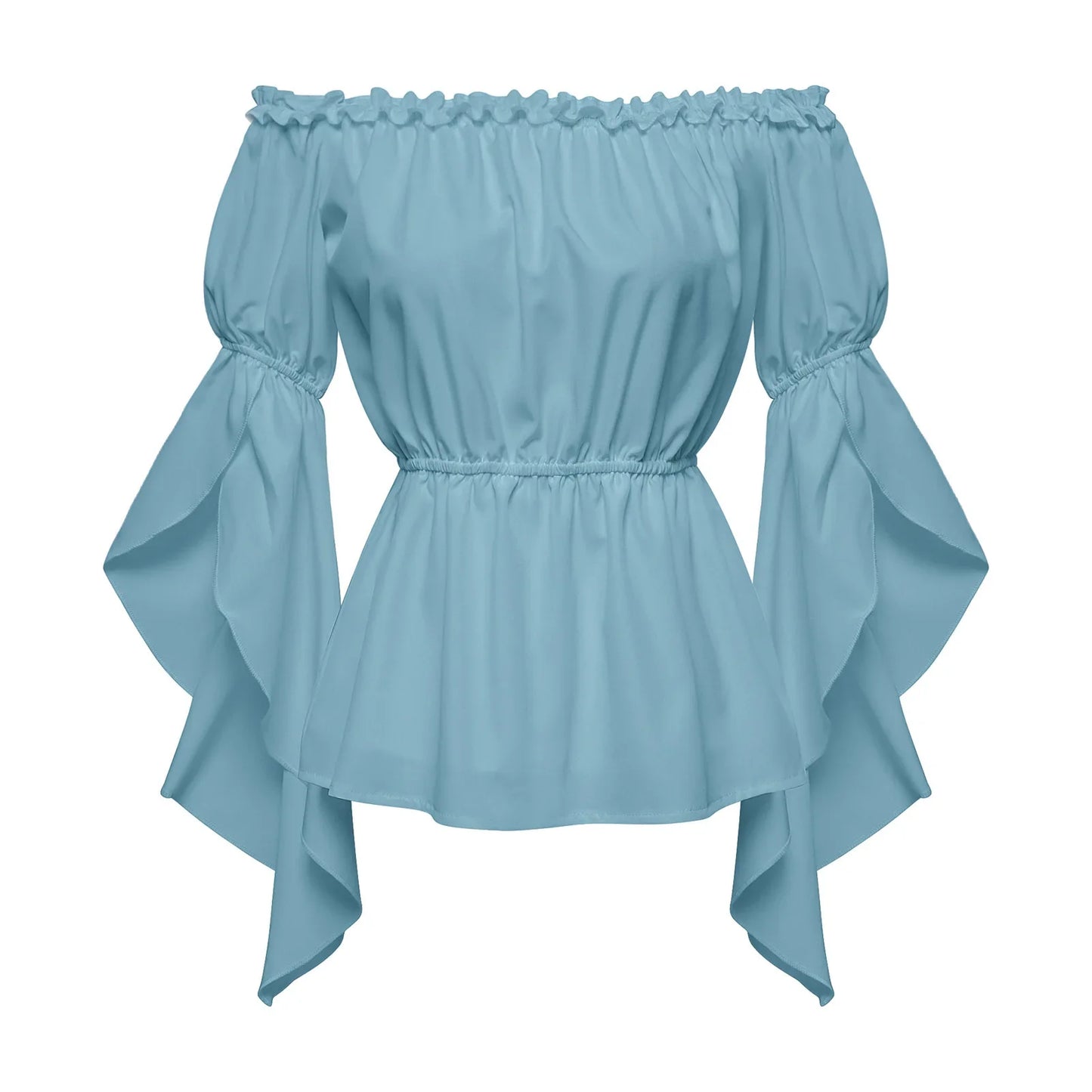 Women's Renaissance Ruffle Blouses, Ruched Sleeve Pleated Blouse, Off Shoulder Boat Neck Medieval Shirt, Victorian Shirt