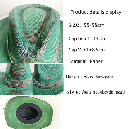 Cowboy hat summer straw hat unisex cowboy hat jazz cowboy straw hat wide brim hat spray paint custom hat party cowboy hat