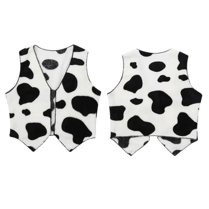 Gilet de Cowboy pour enfants, en flanelle douce, sans manches, ouvert sur le devant, imprimé vache, hauts pour garçons et filles, Costume de fête Rave