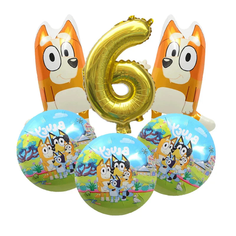 Bluey – vaisselle de fête d'anniversaire de noël, bannière jetable, garniture de gâteau, drapeau suspendu, ballons avec chiffres bleus, décoration d'anniversaire