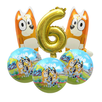 Bluey – vaisselle de fête d'anniversaire de noël, bannière jetable, garniture de gâteau, drapeau suspendu, ballons avec chiffres bleus, décoration d'anniversaire