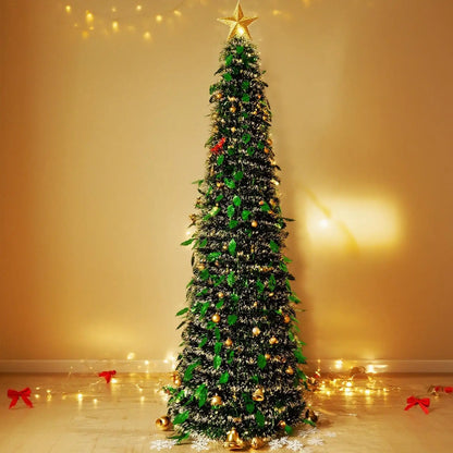 Christmas Tree Small 5 Ft Backyard Festival Decor Foldable Faux Christmas Tree for Indoor Outdoor for Patio Kitchen Party