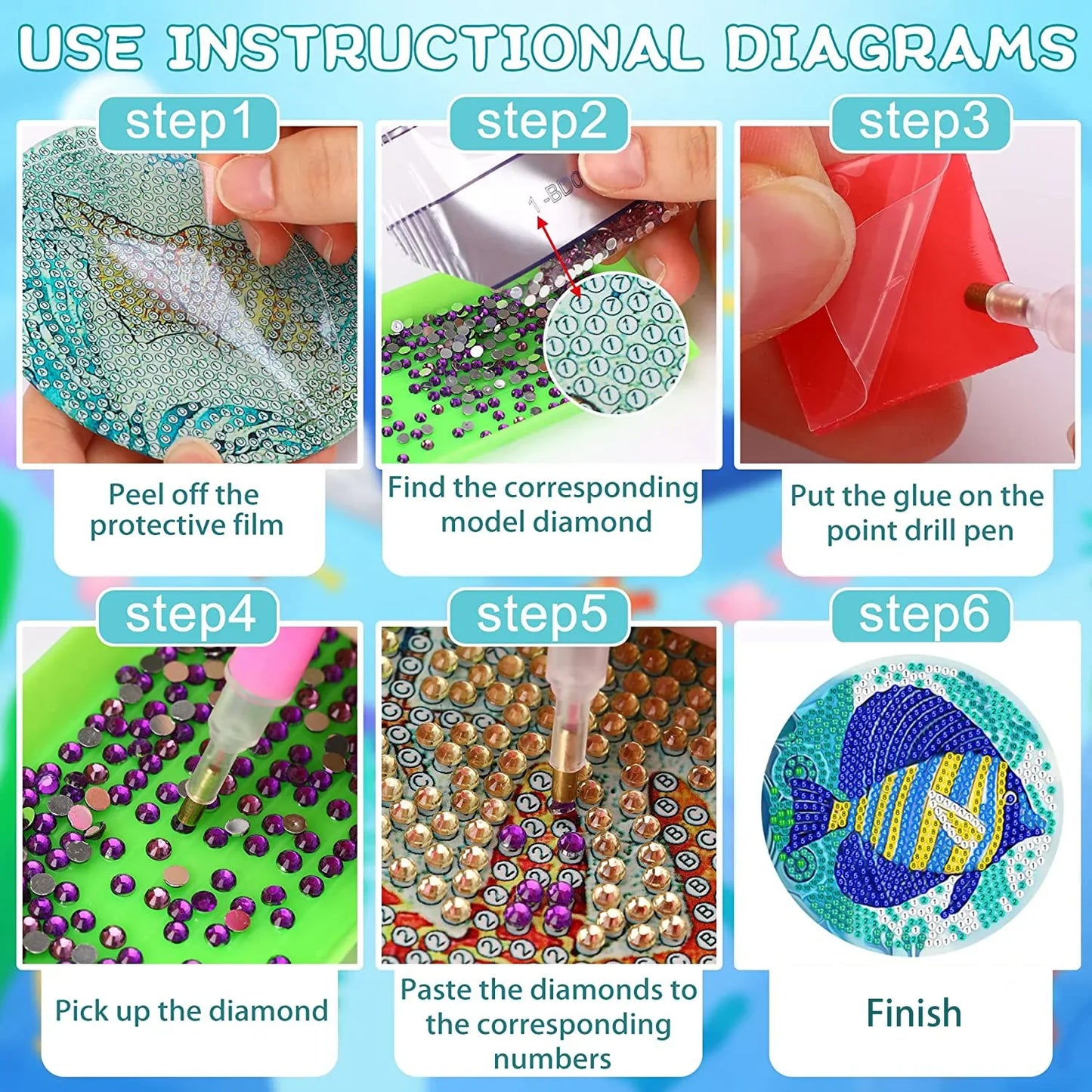 6Pcs DIY Diamond Painting Coasters Mandala Flowers 5D Full Drill Diamond Art Non Slip Coasters with Holder Ideal Christmas Gift
