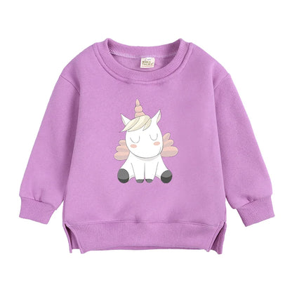 2024 Sweat-shirt polaire Licorne pour enfants, automne, 6 mois-7 ans, col rond, dessin animé, vêtements pour adolescents, garçons et filles, tenues de sport décontractées, costume