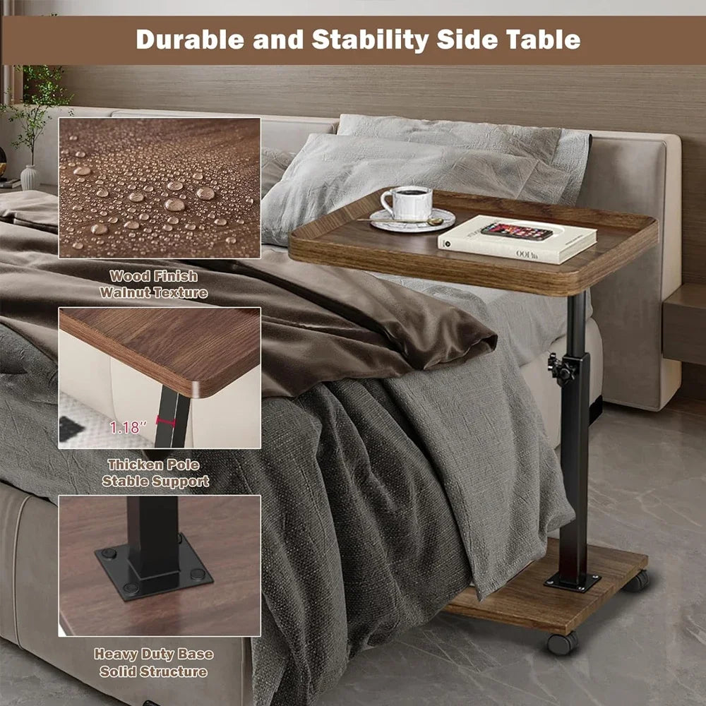 Chariot roulant réglable, Table de chevet, bureau pour ordinateur portable, lit médical pour la maison, plateau alimentaire 360 °   Bureau à domicile de table de plateau de canapé rotatif