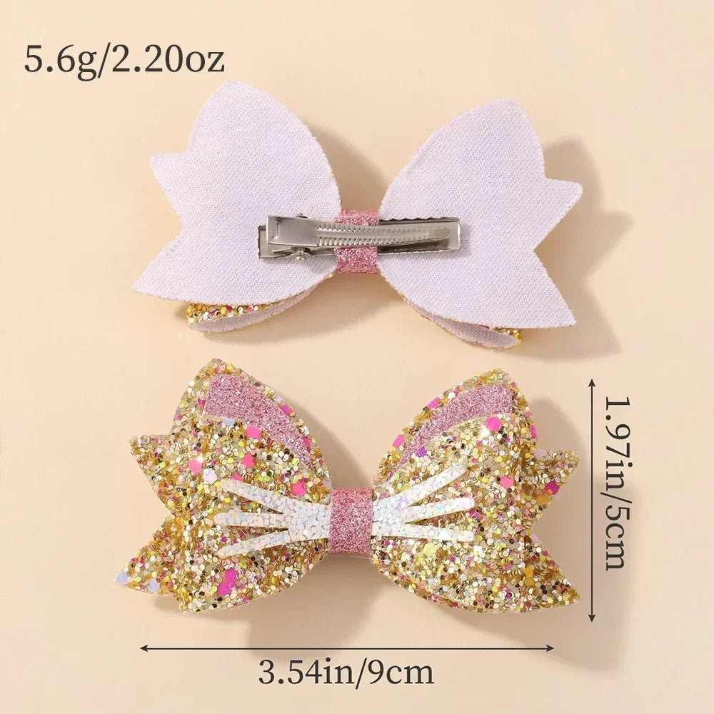 2 Paires de Barrettes Nœud Papillon Paillettes Arc-en-ciel pour Cheveux de Fille, Pinces à Cheveux pour Animaux, Nœuds de Cheveux pour Enfants