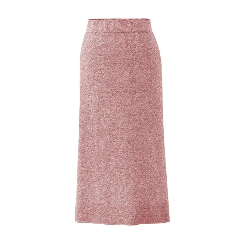 Women's Autumn/winter Knit Bodycon Skirt Medium-length High-waisted Thickened Side Slit Step-length Skirt