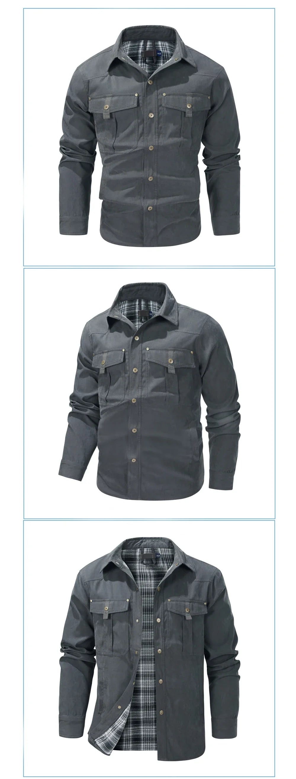 Spring Autumn Mens Flannel Plaid Shirt Jacket Casual Men Retro Lapel Cotton Warm Shirts Men Tactical Windbreaker Jacket Clothing
