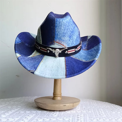 Ethnic Style Cowboy Hat Fashion Chic Unisex Solid Color Jazz Hat With Bull Shaped Decor Western Cowboy Hats
