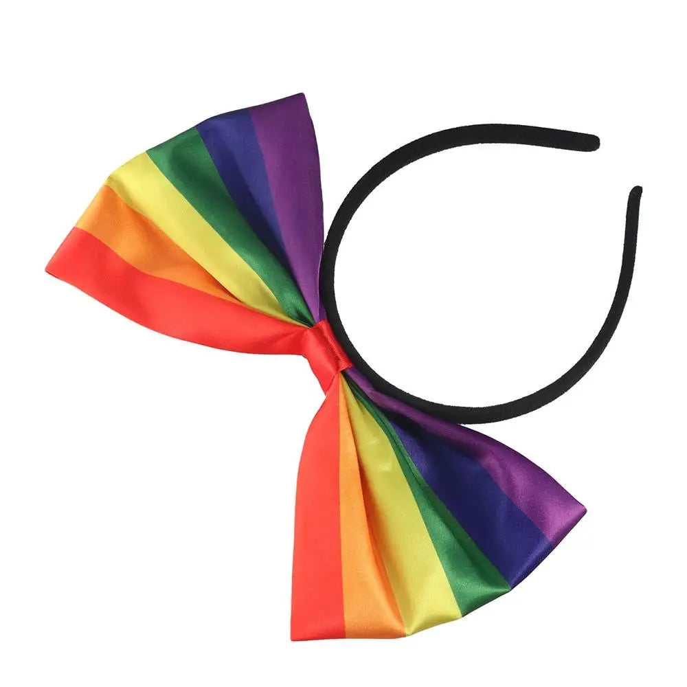 Colorful Rainbow Bowknot Hair Hoop Beautiful Fabric Art Rainbow Bow Headband Soft Durable Party Head Hoop Party Supplies