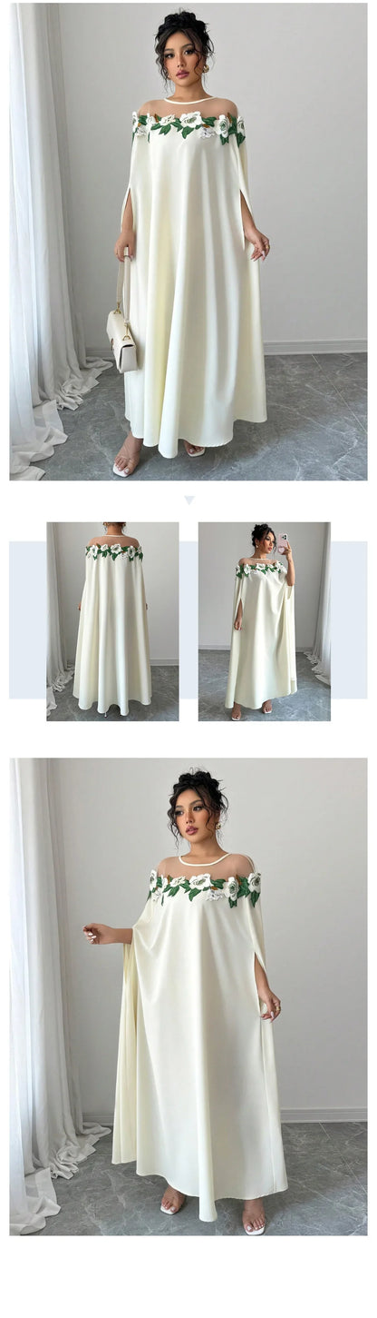 Robe longue de soirée élégante, à la mode, Chic, décoration florale, couleur unie, tempérament de printemps, robe longue ample