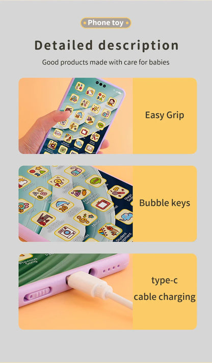Kids Fun Learning Play Phone Baby Simulation Phone Musical Early Educational Toys English Learning Cellphone Model Toy Gifts